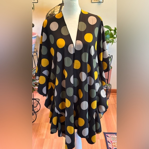 Polka Dot Kimono Cardigan One Size Bat Wing Sleeves Multicolor Open Front - Picture 1 of 15